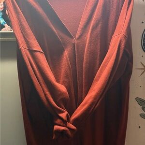 Rust Red V-Neck Knit Dress